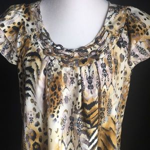 Apparenza Animal Print Circle Accent Neckline Top